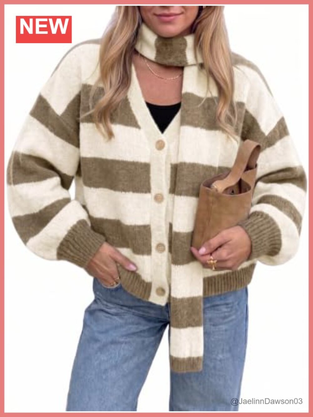 Women's Oversized Striped Cardigan Sweater with Scarf